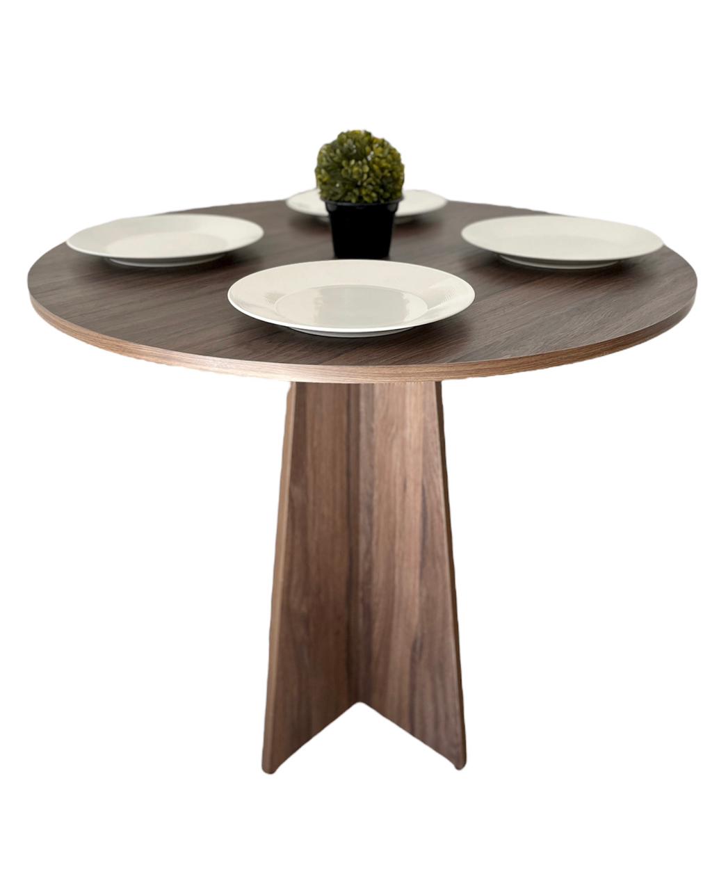 Mesa de jantar redonda Sanka 90cm Madeira Marrom 4 lugares mdf