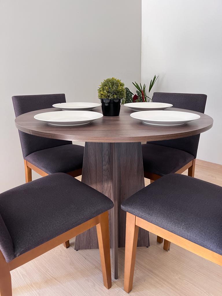 Mesa de jantar redonda Sanka 90cm Madeira Marrom 4 lugares mdf