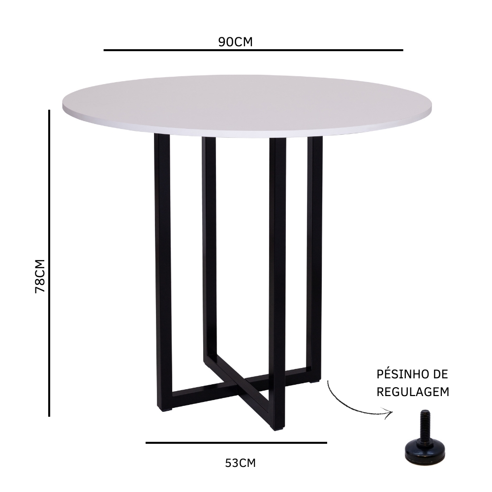 Mesa de jantar redonda branca 90cm para quatro lugares Miró