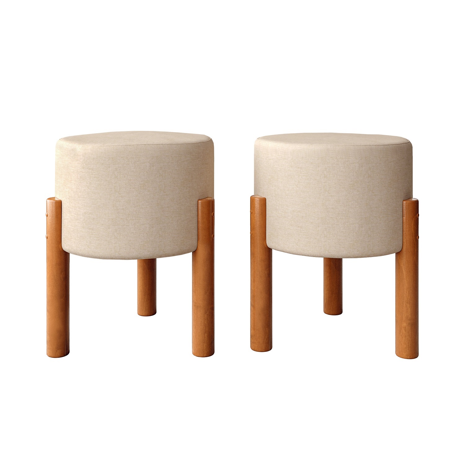 Kit Puff Banqueta Redondo Thor Decorativo Quarto Sala Luxo Bege