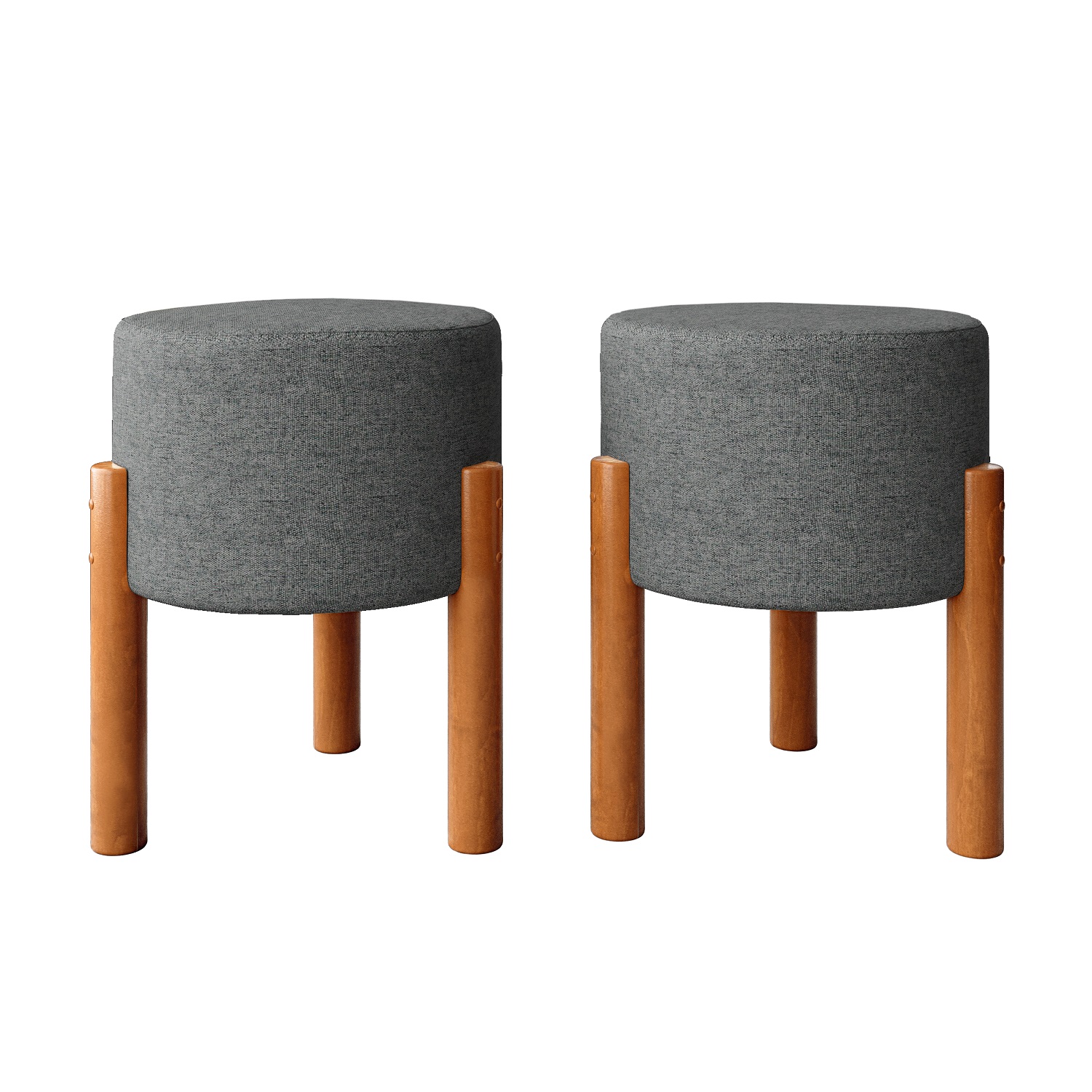 Kit Puff Banqueta Redondo Thor Decorativo Quarto Sala Luxo Cinza