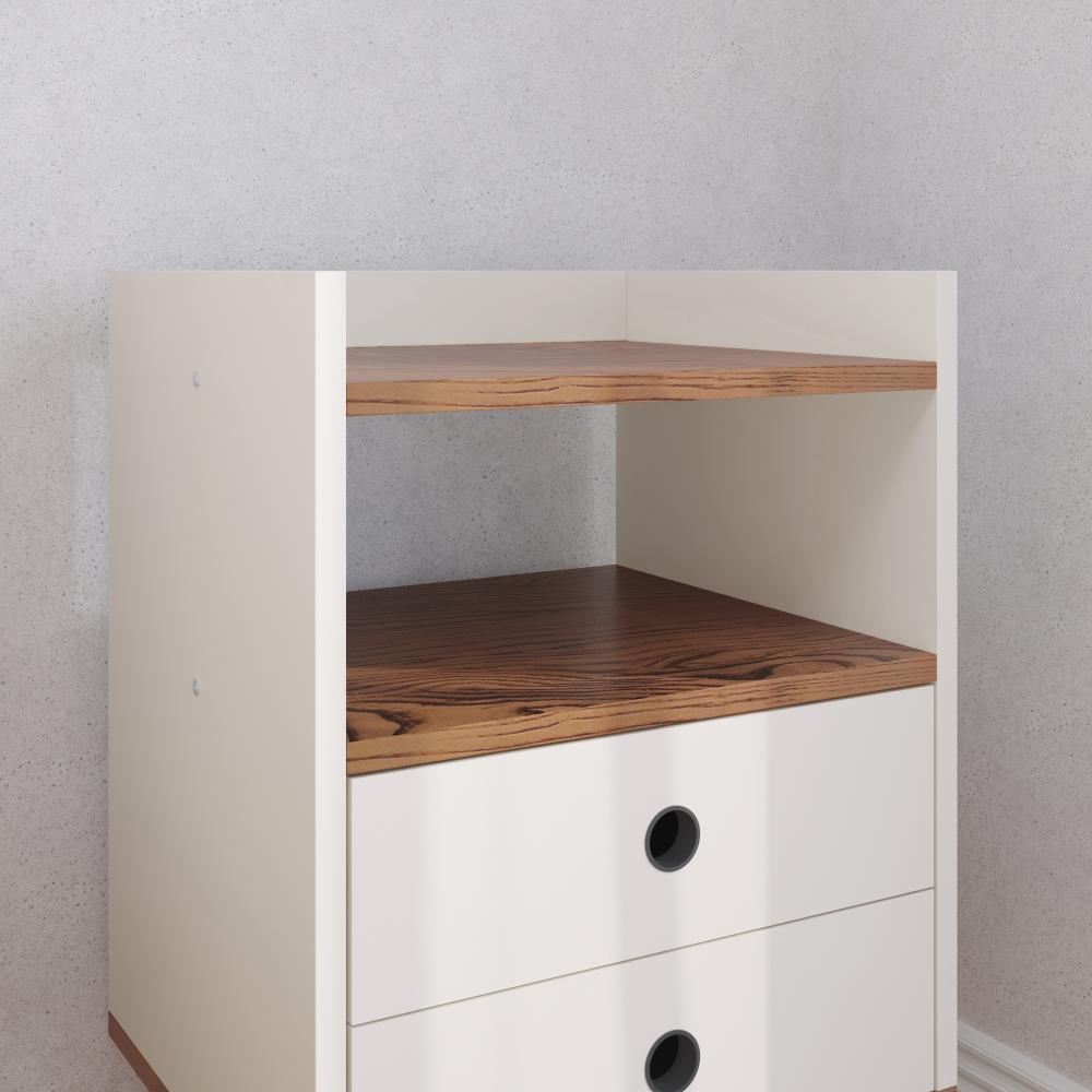 Mesa de Cabeceira Dream 2 Gavetas Off White / Freijó - Lojas Movex