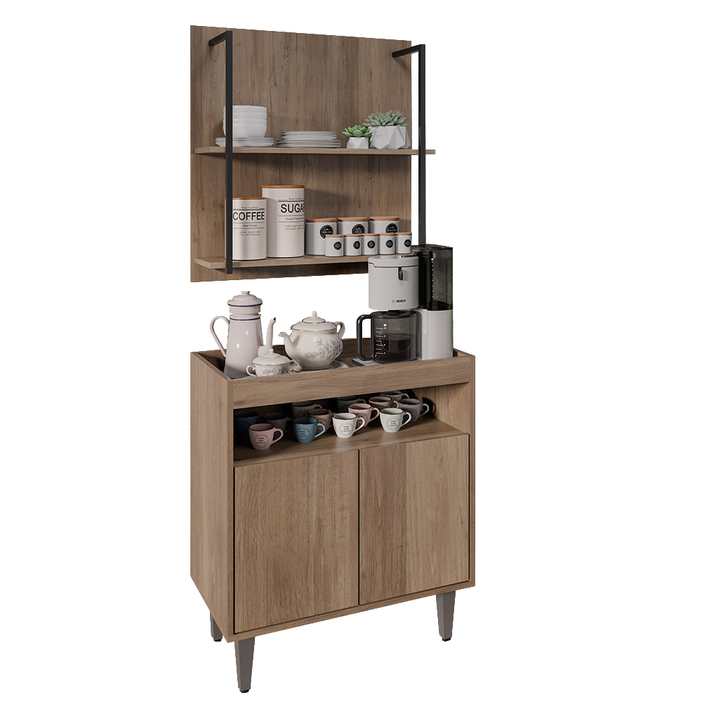 Aparador Cantinho do Café e Painel 2 Prateleiras Flora Z34 Freijó - Mpozenato