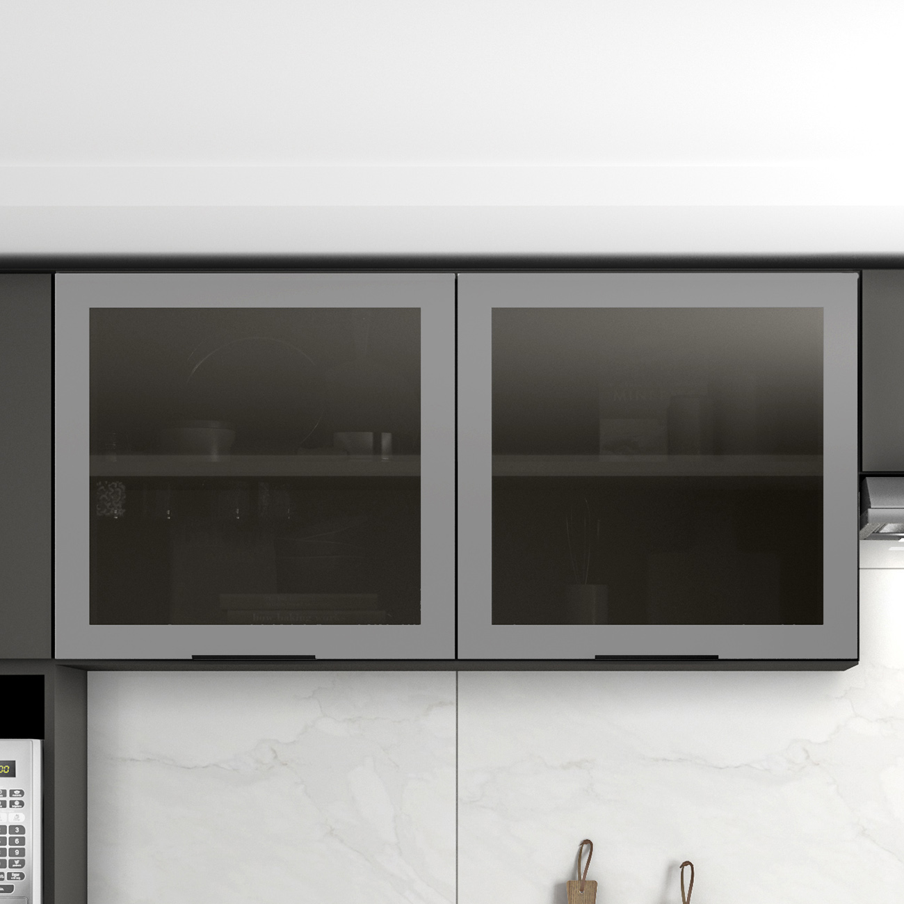 Armário Aéreo 120cm 2 Portas de Vidro Grace Grafite Z44     - Mpozenato