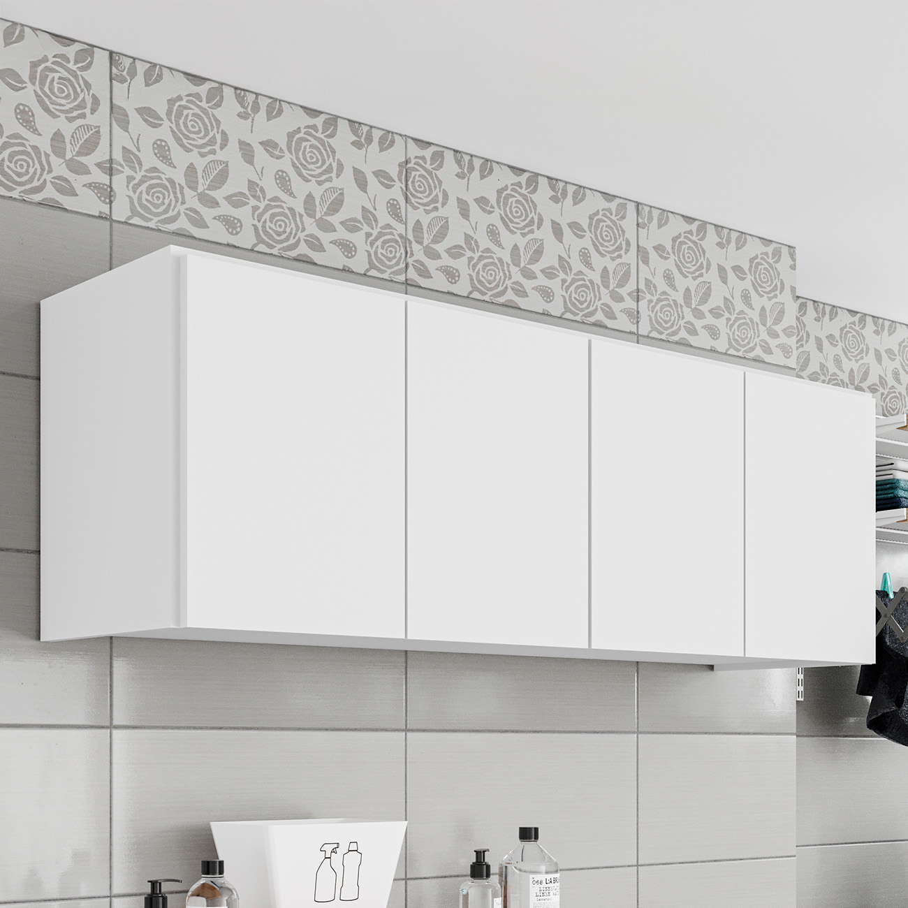 Armário Aéreo Multiuso Lavanderia 118cm Monna Branco Z34    - Mpozenato