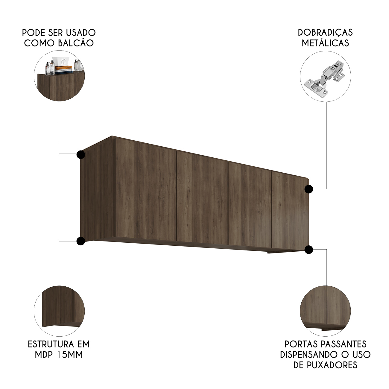 Armário Aéreo Multiuso Lavanderia 118cm Monna Freijó Z34  - Mpozenato