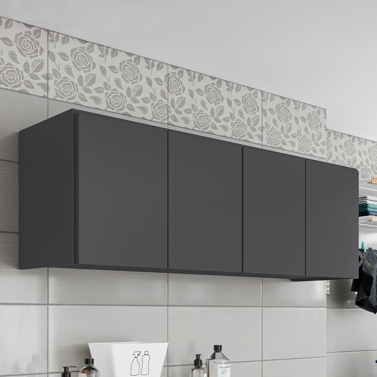 Armário Aéreo Multiuso Lavanderia 118cm Monna Grafite Z34     - Mpozenato