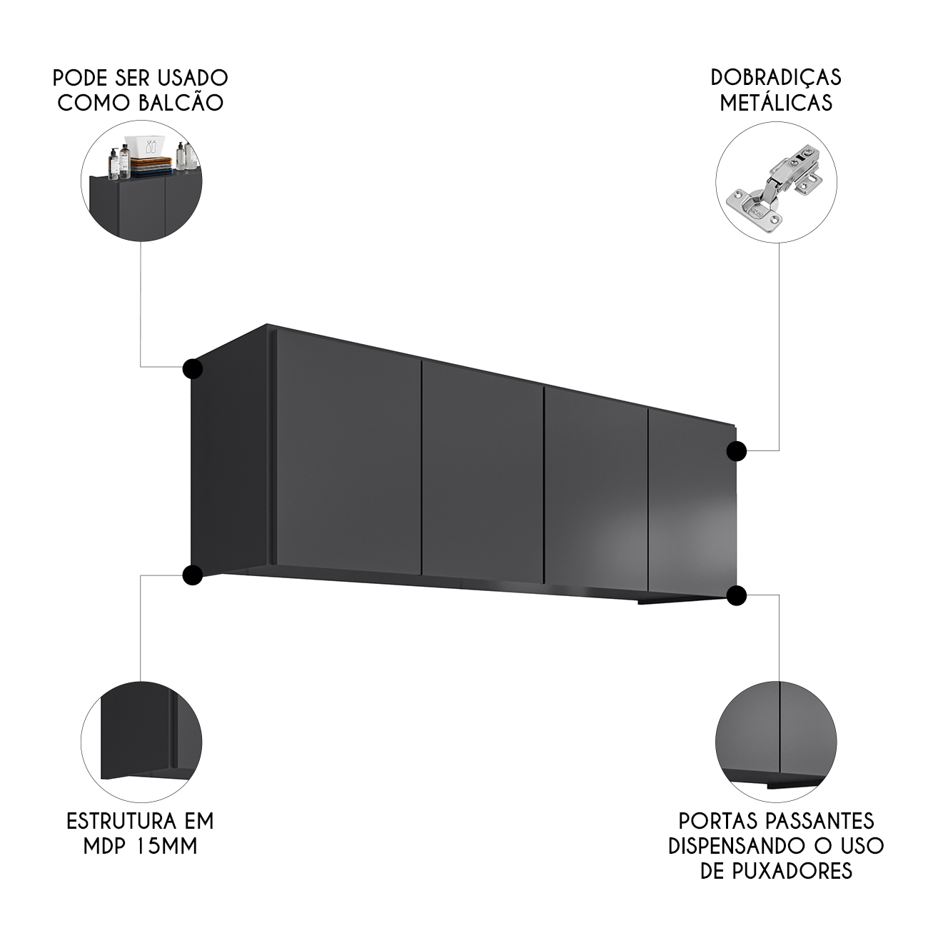 Armário Aéreo Multiuso Lavanderia 118cm Monna Grafite Z34     - Mpozenato