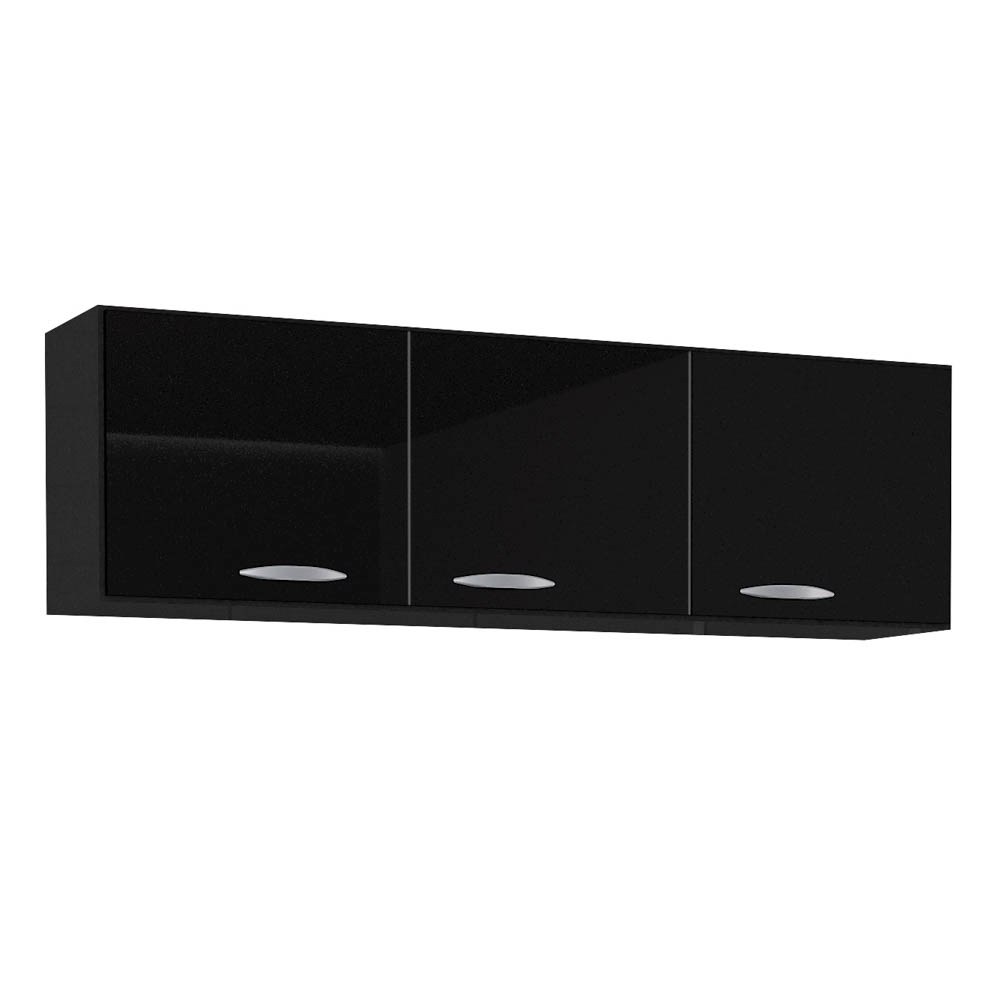Armário Aéreo de Cozinha 120cm 3 Portas Classic P11 Preto - Mpozenato
