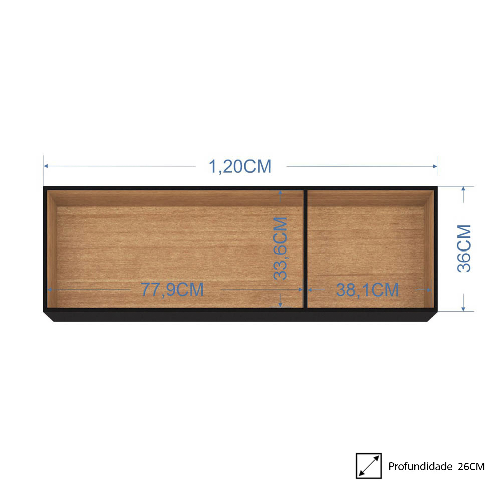 Armário Aéreo de Cozinha 120cm 3 Portas Classic P11 Preto - Mpozenato