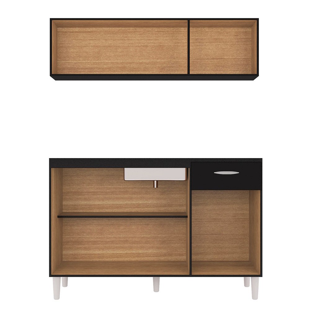 Armário Aéreo e Balcão de Cozinha 120cm com Tampo Classic P11 Preto - Mpozenato