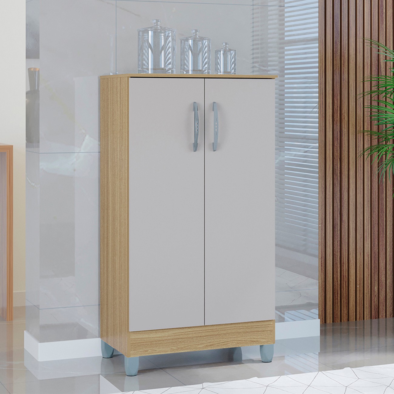 Armário Multiuso 60cm 2 Portas Tami Z46 Damasco/Off White - Mpozenato