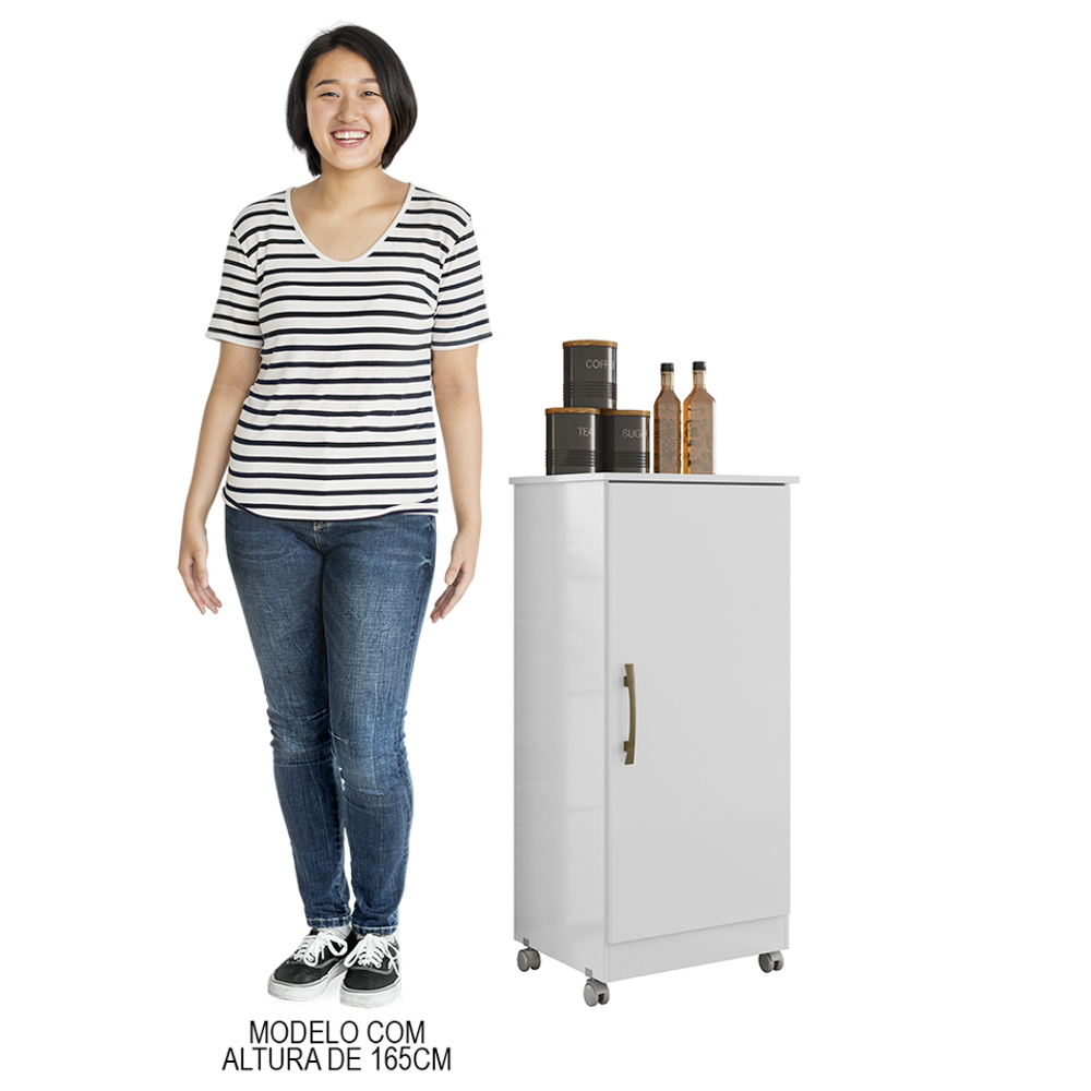 Armário Multiuso Cozinha Lavanderia com Rodízios Lisa M07 Branco - Mpozenato