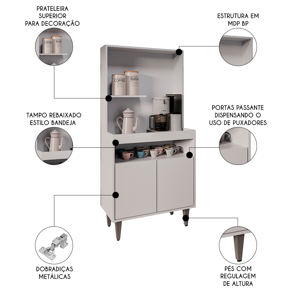 Armário de Cozinha 2 Portas Cantinho do Café 70cm Bella M24 Branco - Mpozenato