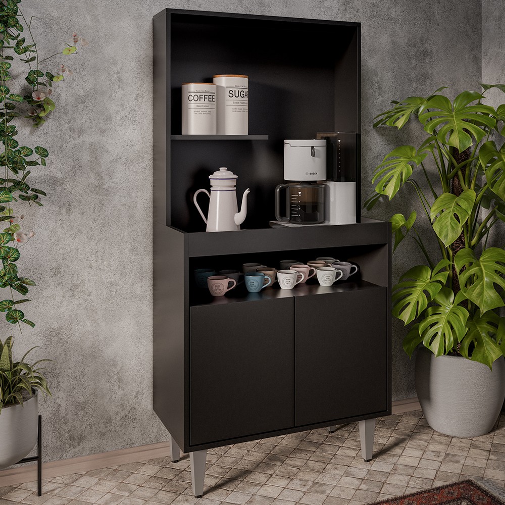 Armário de Cozinha 2 Portas Cantinho do Café 70cm Bella M24 Preto - Mpozenato