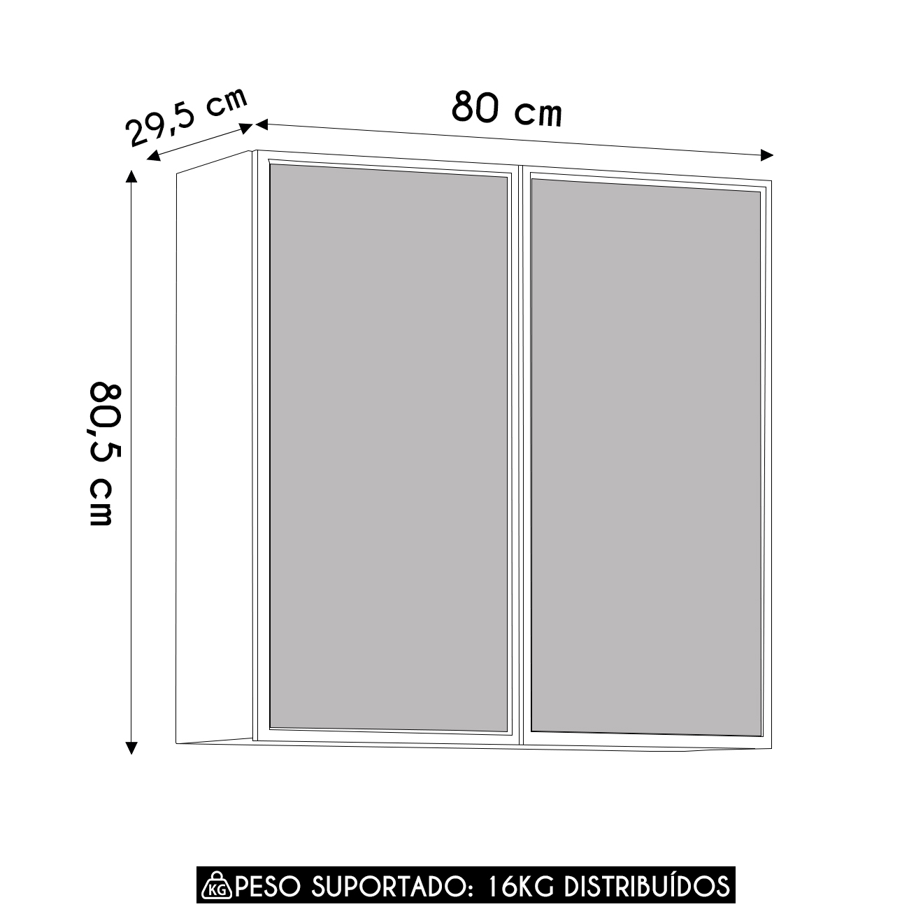 Armário de Cozinha 80cm 2 Portas de Vidro Minsk Freijó Z06 - Mpozenato