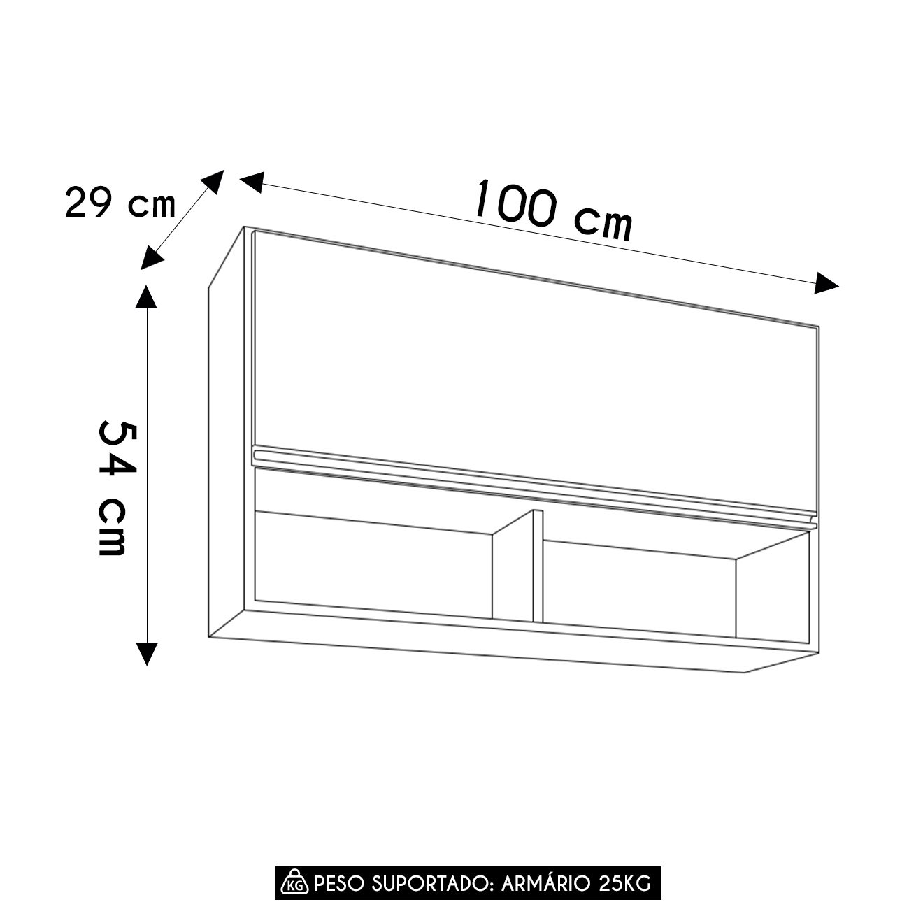 Armário de Cozinha Aéreo 100cm Basculante Mia M24 Branco - Mpozenato