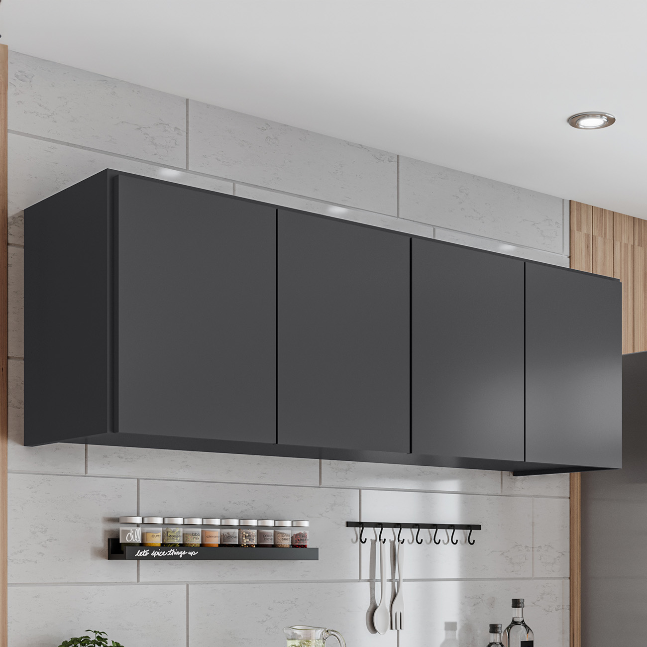 Armário de Cozinha Aéreo 118cm 4 Portas Monna Grafite Z34     - Mpozenato