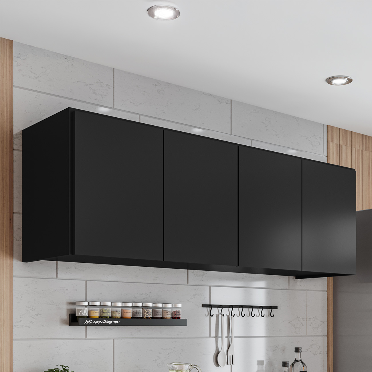 Armário de Cozinha Aéreo 118cm 4 Portas Monna Preto Z34     - Mpozenato