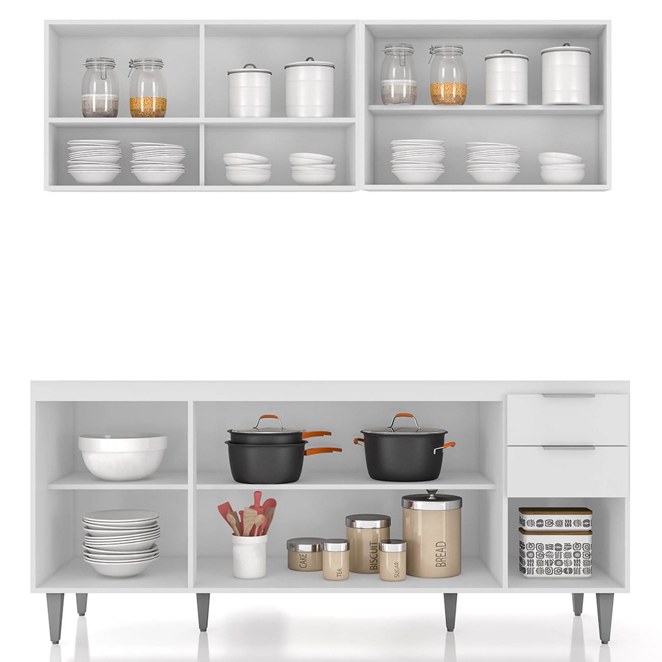 Armário de Cozinha CP01 Com Pia 180cm Pérola Z34 Branco     - Mpozenato