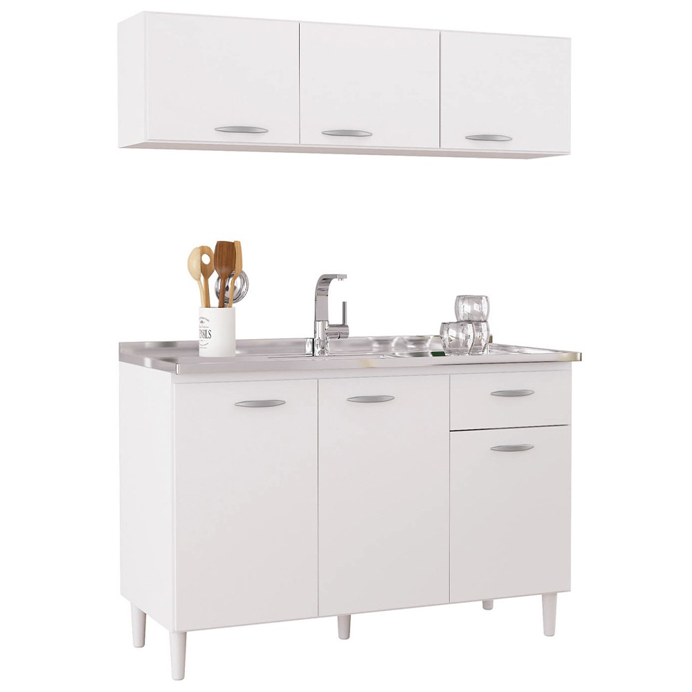 Armário de Cozinha CP01 Com Pia Inox Classic P11 Branco - Mpozenato