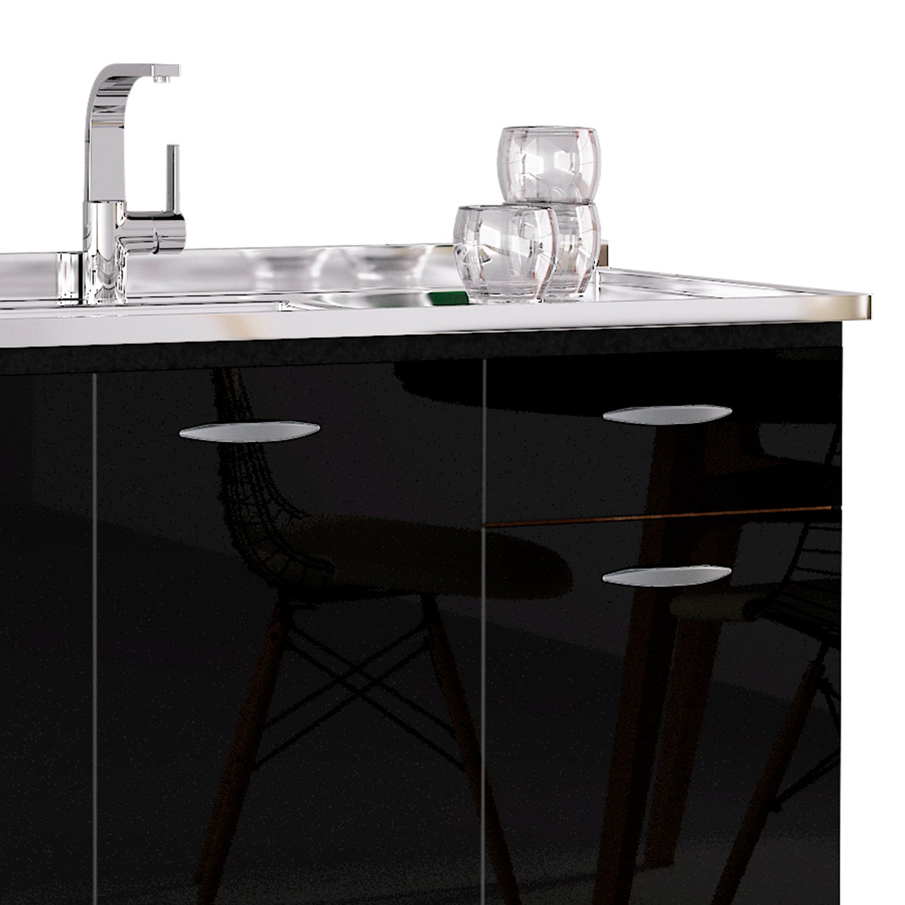Armário de Cozinha CP01 Com Pia Inox Classic P11 Preto - Mpozenato