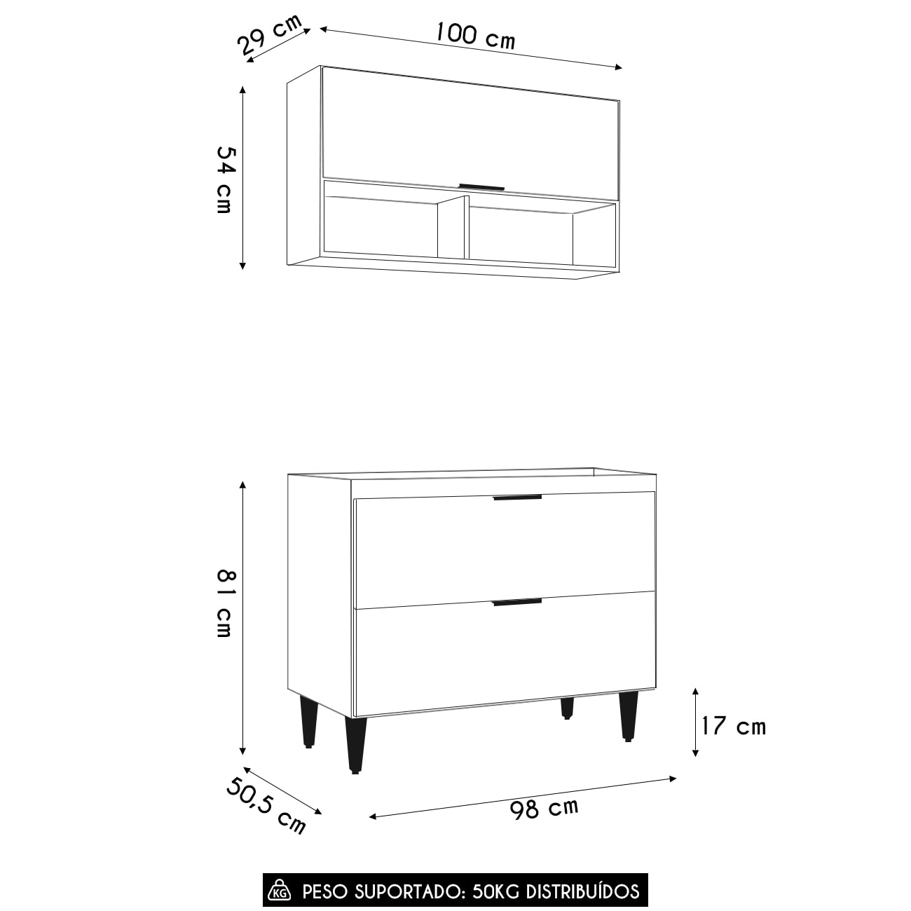 Armário de Cozinha CP01 Para Pia 100cm Pérola Z34 Preto     - Mpozenato