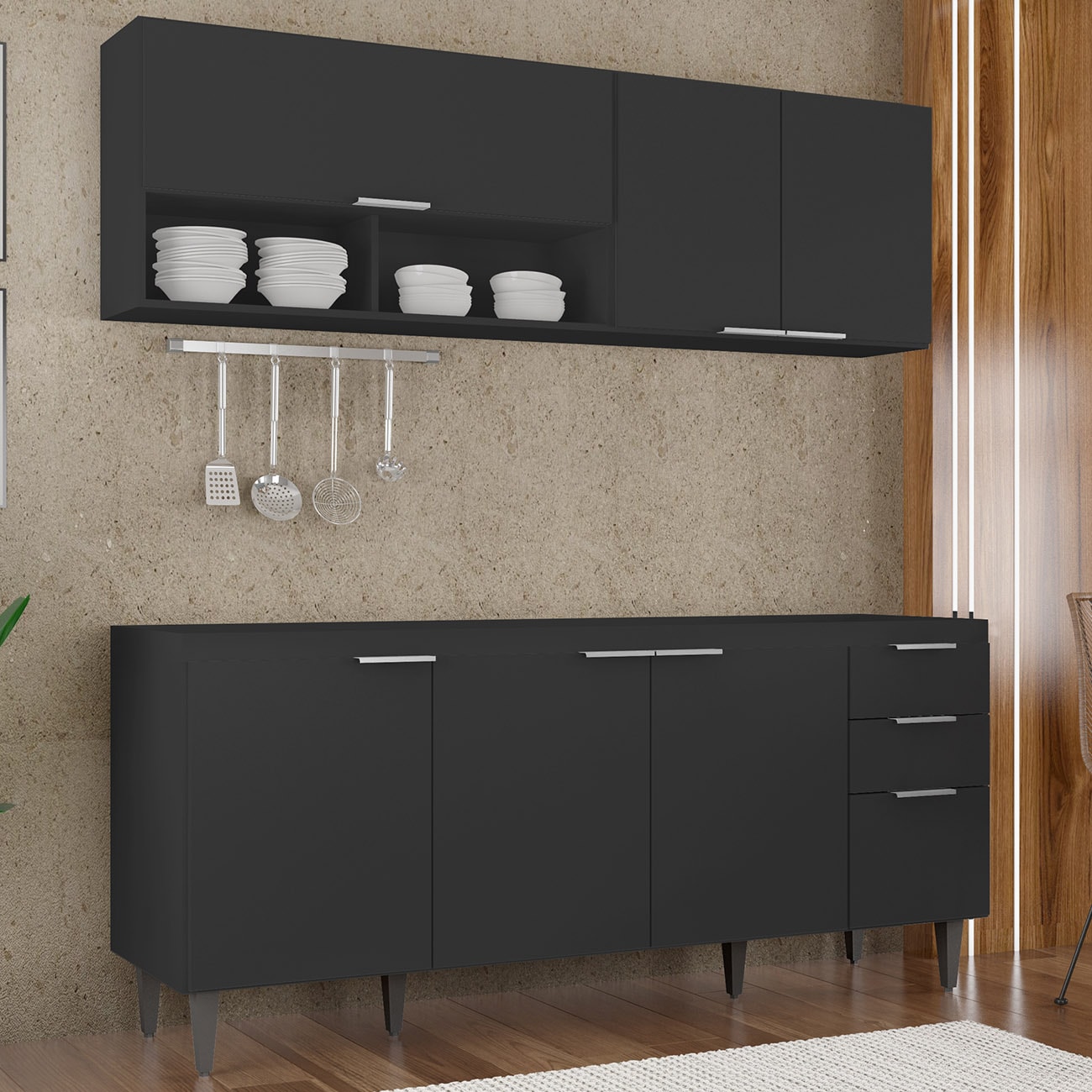 Armário de Cozinha CP01 Para Pia 180cm Pérola Z34 Preto     - Mpozenato