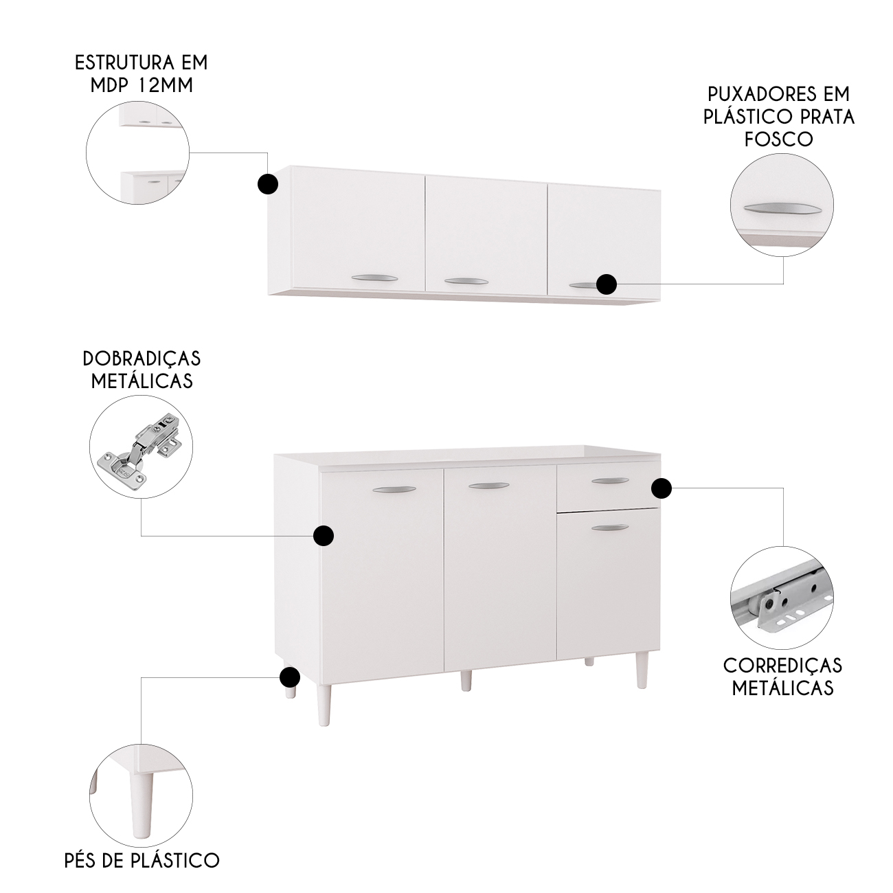 Armário de Cozinha CP01 Sem Tampo Classic Z46 Branco - Mpozenato