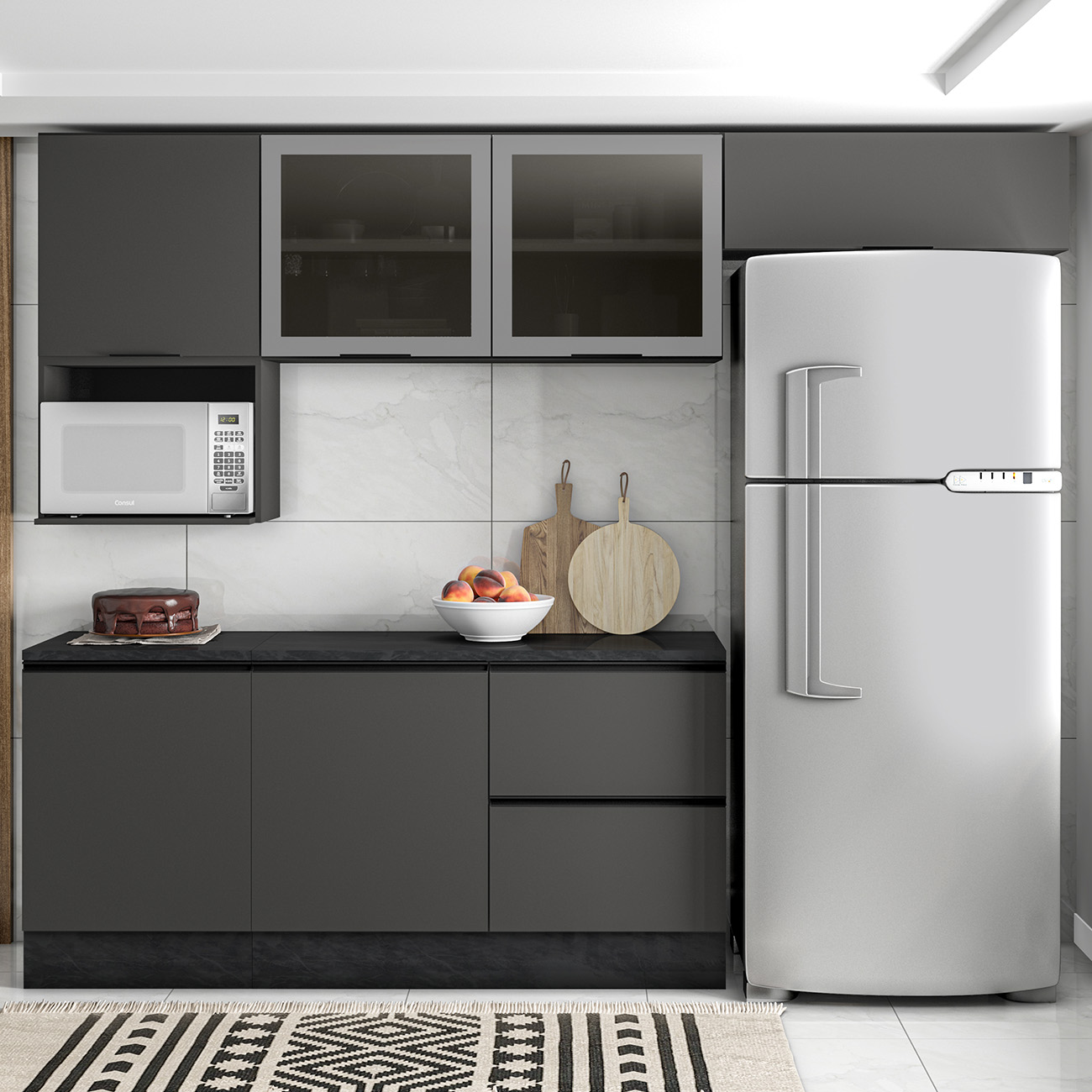 Armário de Cozinha CP02 e Tampo Grace Grafite Z44           - Mpozenato
