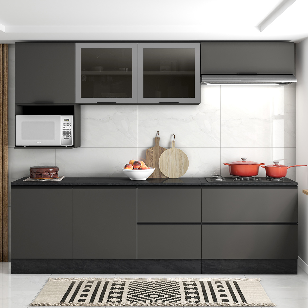 Armário de Cozinha CP03 e Tampo Grace Grafite Z44           - Mpozenato