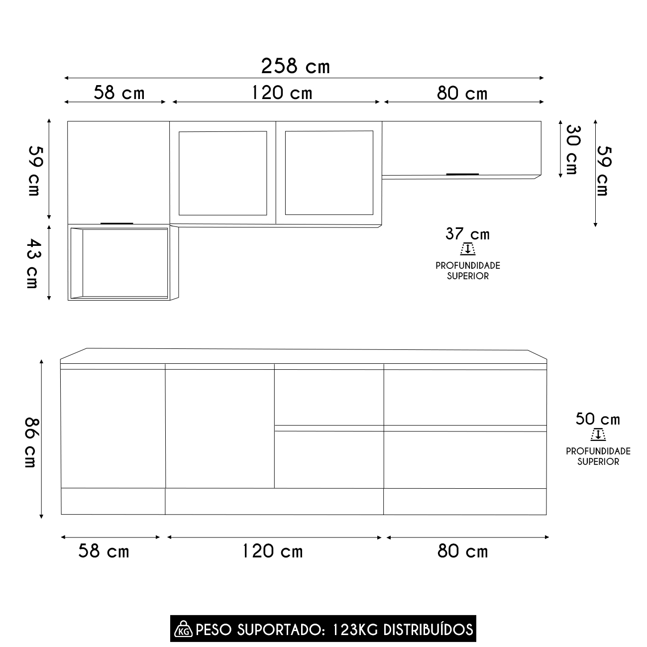 Armário de Cozinha CP03 e Tampo Grace Grafite Z44           - Mpozenato