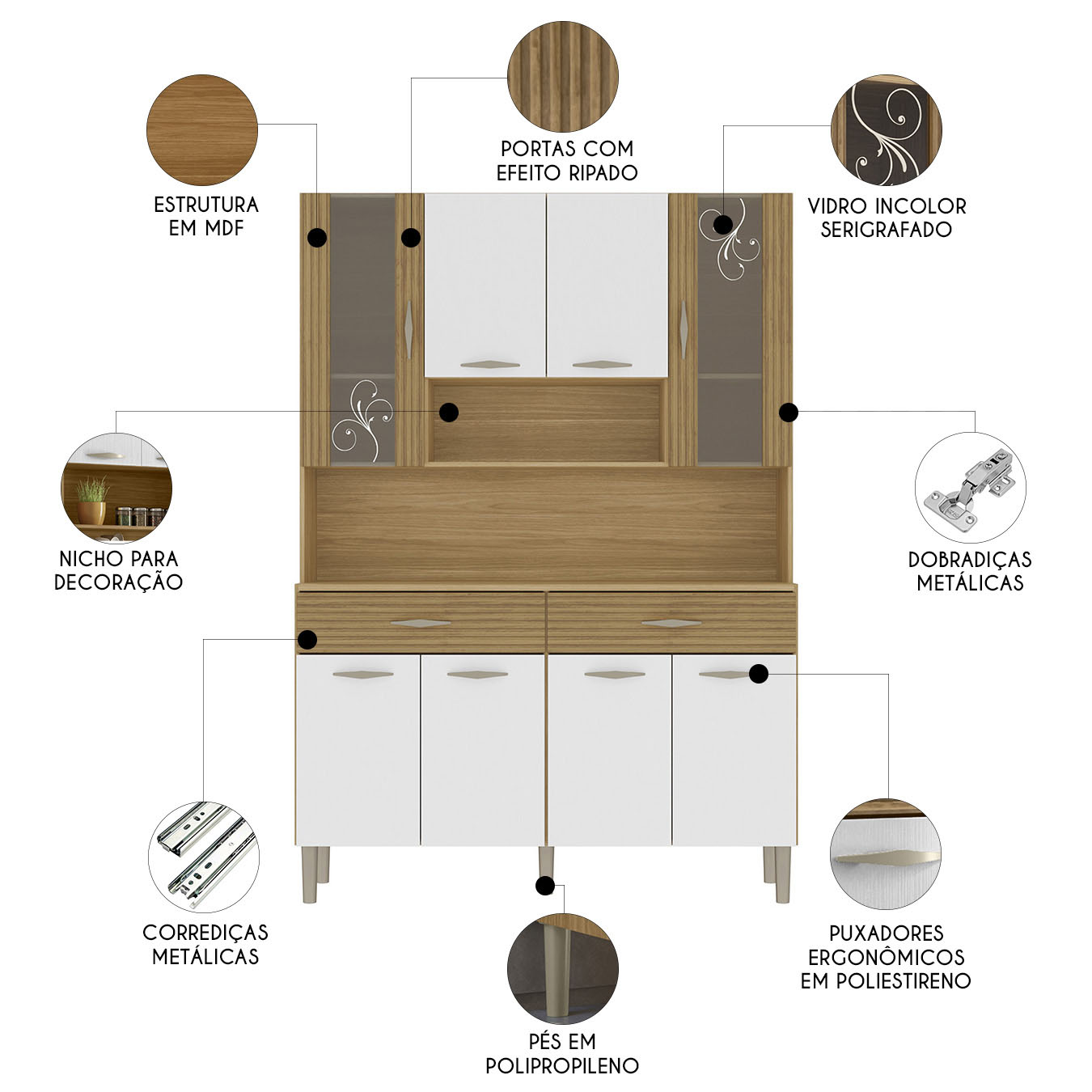 Armário de Cozinha Compacta 121cm Bruna Plus Freijó/Supremo Z06 - Mpozenato
