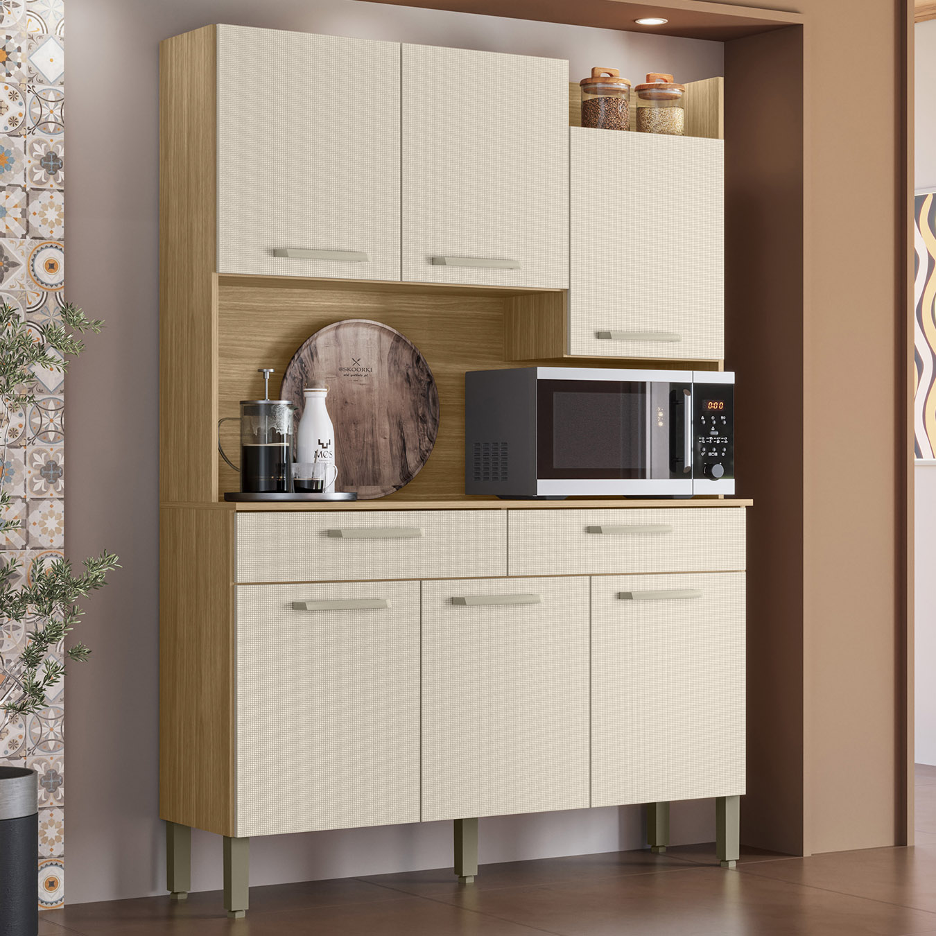 Armário de Cozinha Compacta 132cm Stella Plus Freijó/Soft Z06 - Mpozenato
