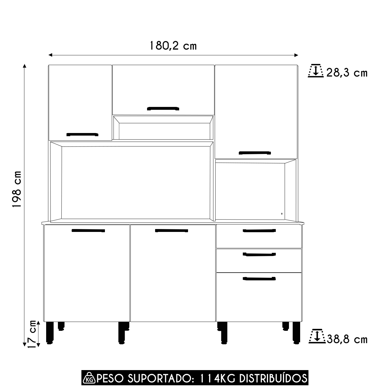 Armário de Cozinha Compacta 180cm Turim Plus Freijó/Supremo Z06 - Mpozenato