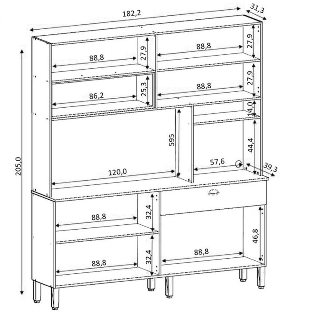 Armário de Cozinha Compacta 182cm Mary K02 Freijó/Vanilla - Mpozenato