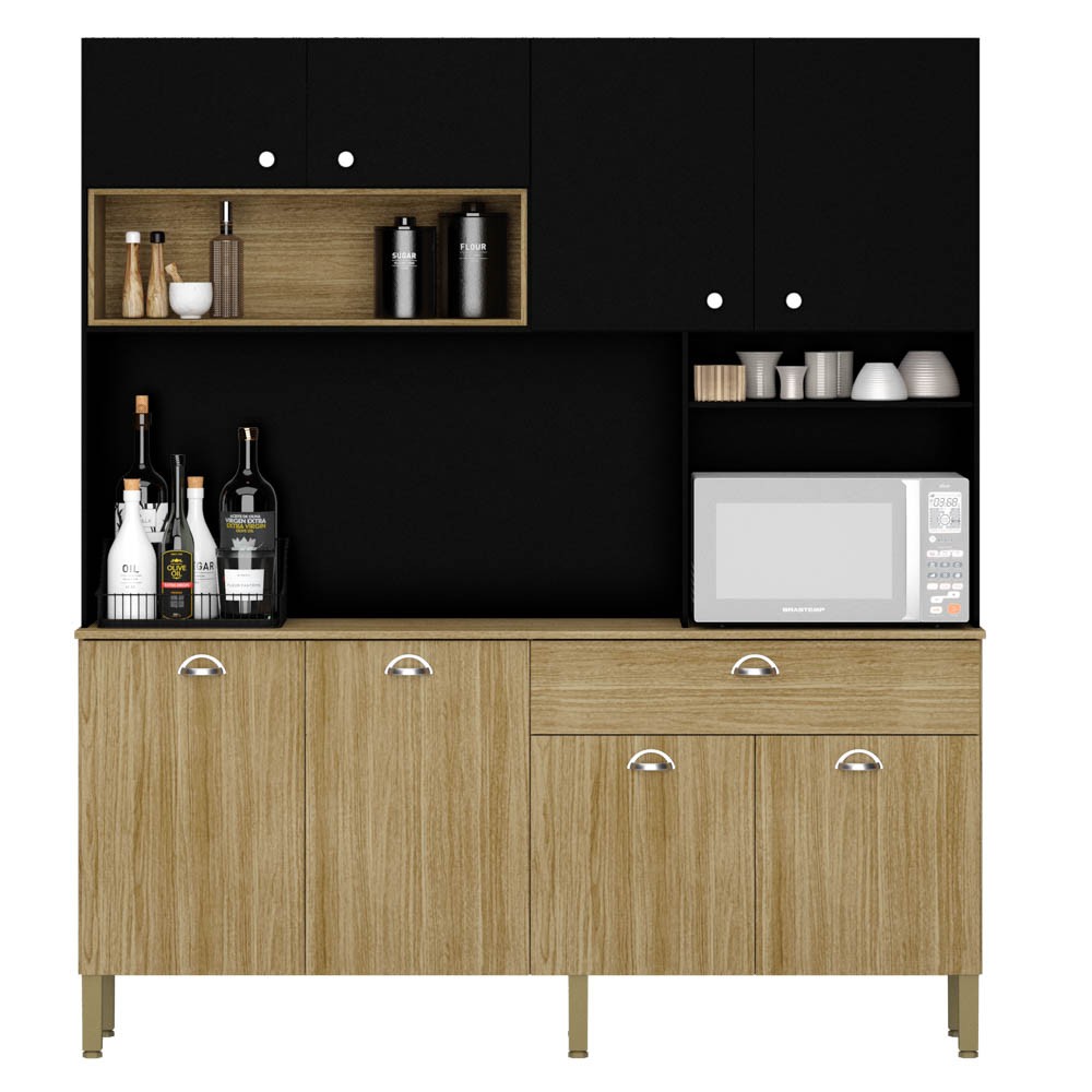 Armário de Cozinha Compacta 182cm Mary Z06 Freijó/Nero - Mpozenato