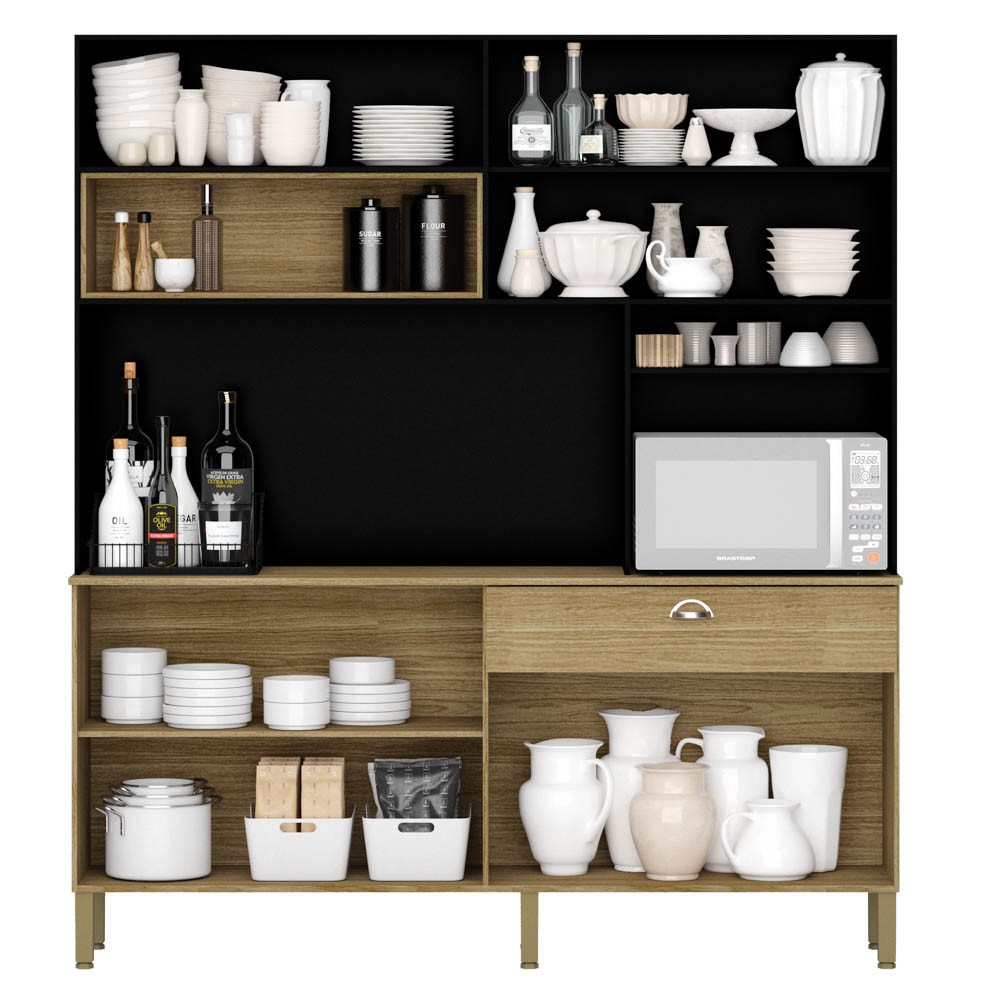 Armário de Cozinha Compacta 182cm Mary Z06 Freijó/Nero - Mpozenato