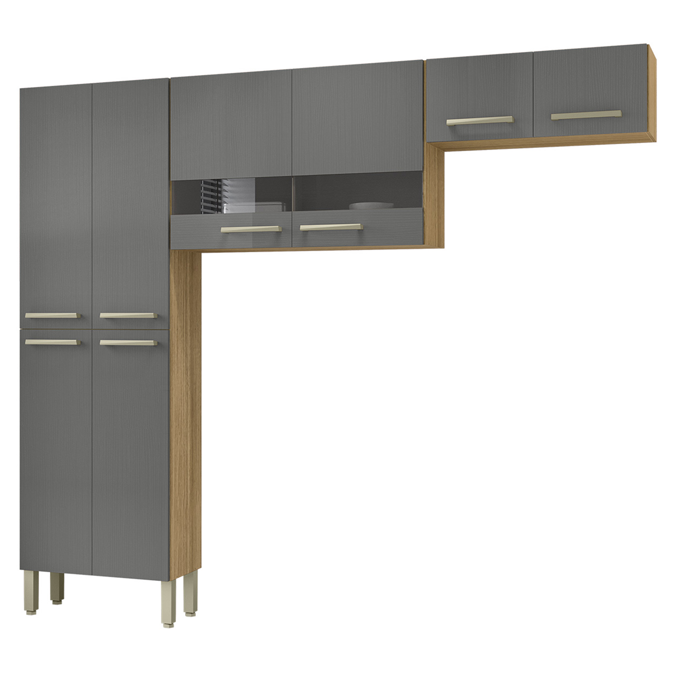 Armário de Cozinha Compacta 221cm Vivian Freijó/Gris Z06 - Mpozenato