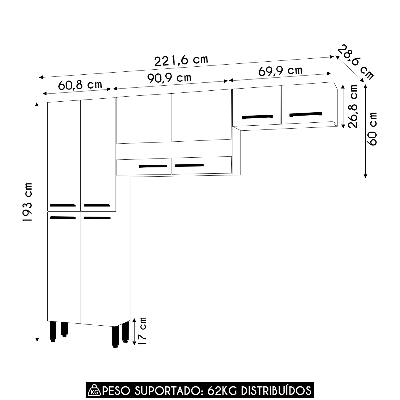 Armário de Cozinha Compacta 221cm Vivian Nogueira/Off White Z06 - Mpozenato