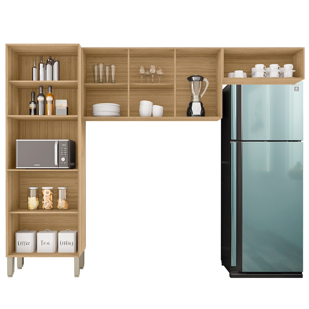 Armário de Cozinha Compacta 251cm Louis K02 Freijó/Gris - Mpozenato