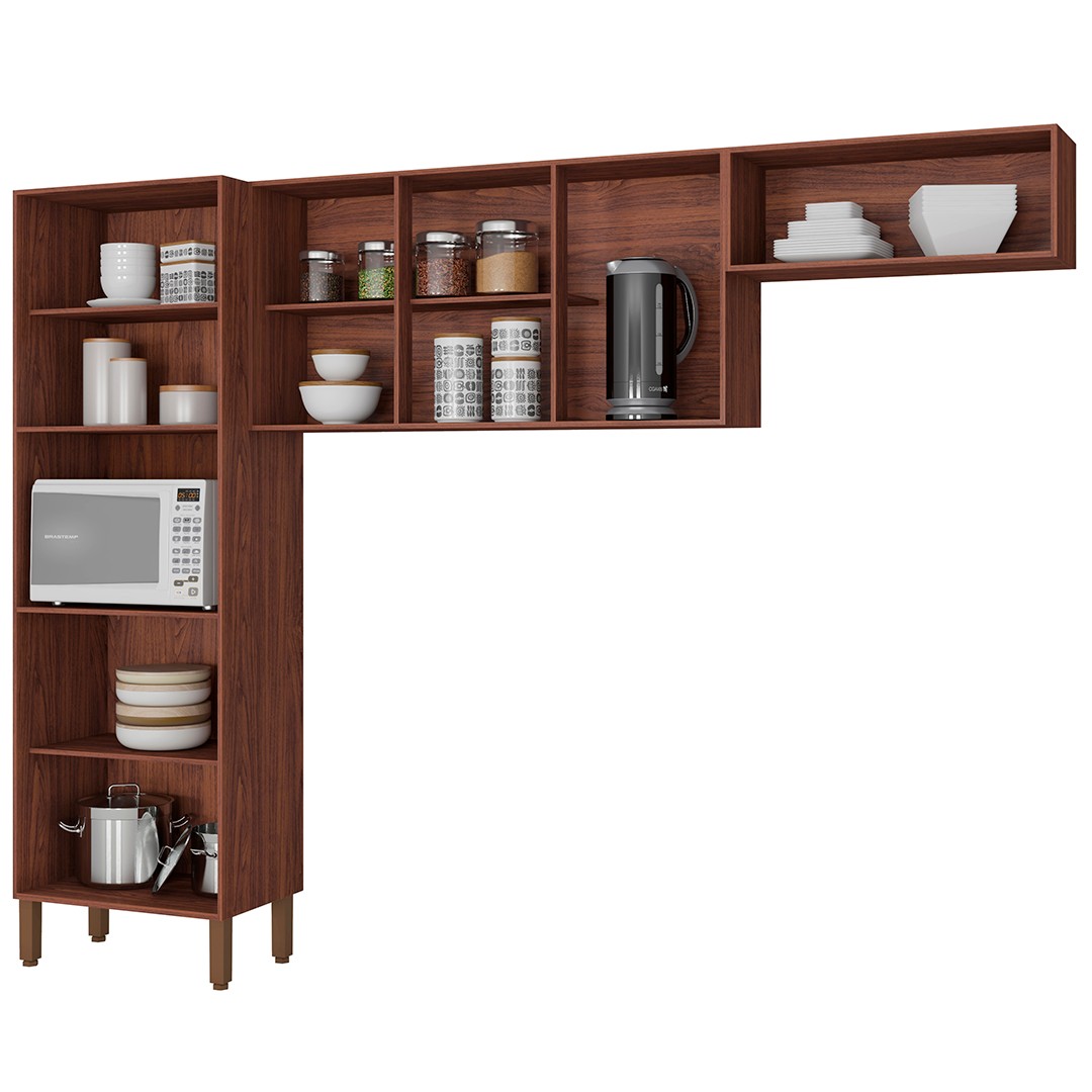Armário de Cozinha Compacta 251cm Louis K02 Nogueira/Off - Mpozenato