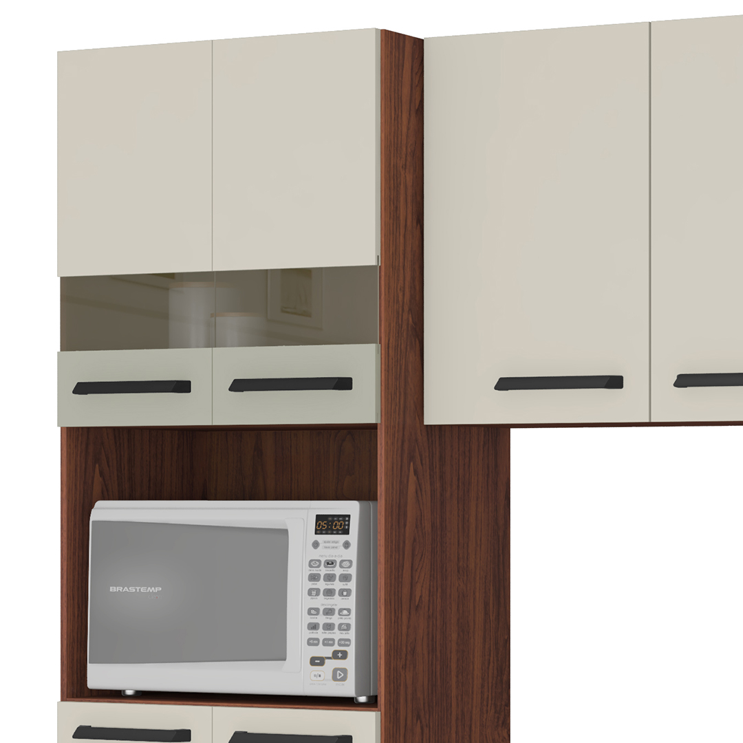Armário de Cozinha Compacta 251cm Louis K02 Nogueira/Off - Mpozenato