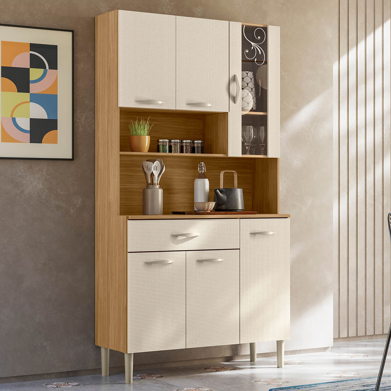 Armário de Cozinha Compacta 90cm Bruna Plus Freijó/Soft Z06 - Mpozenato