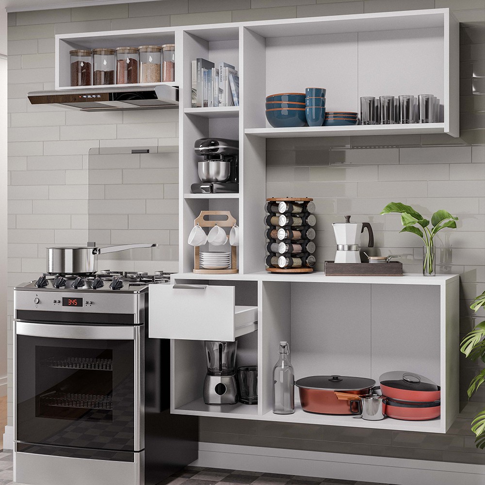 Armário de Cozinha Compacta Suspensa Vieira M24 Branco - Mpozenato