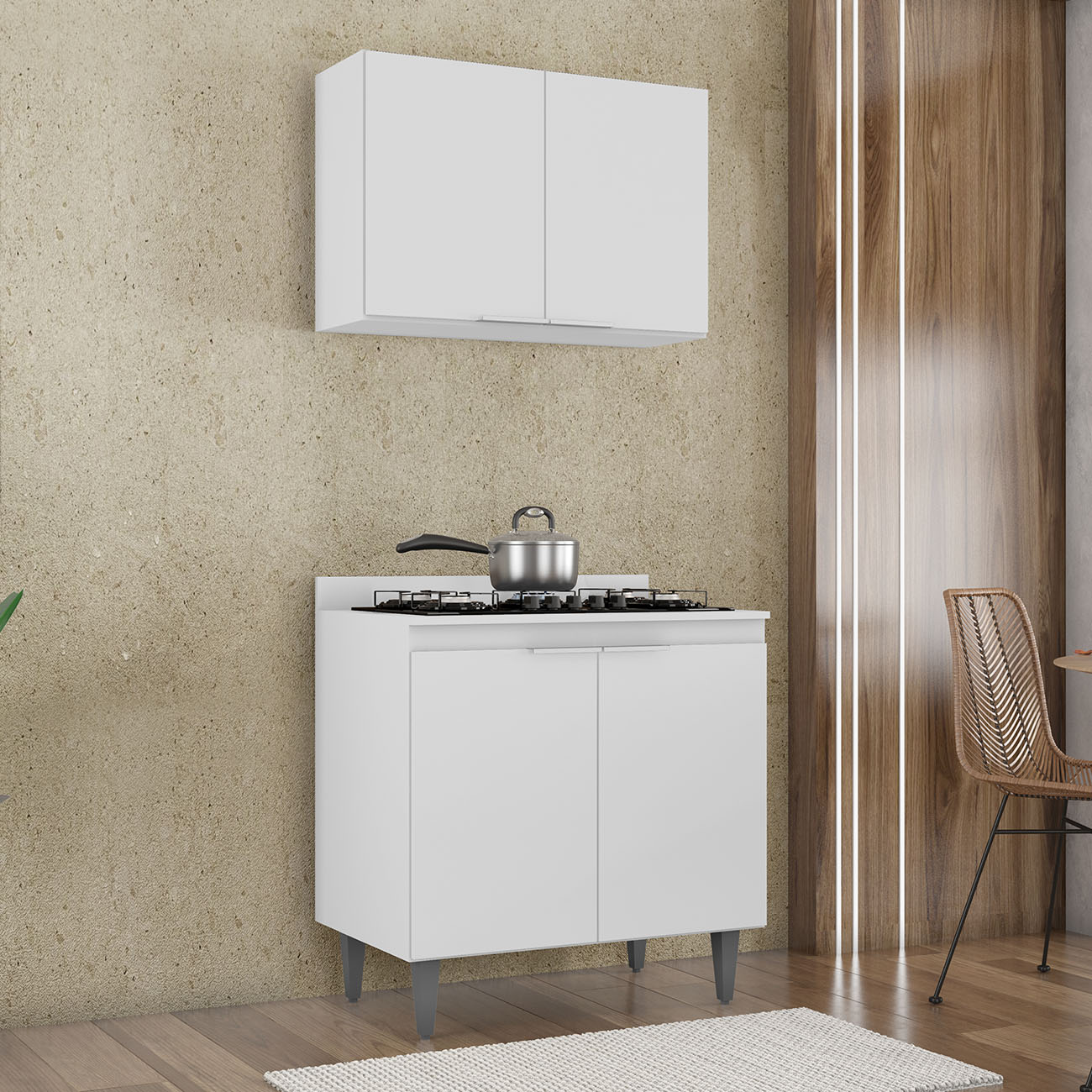 Armário de Cozinha e Balcão Cooktop Pérola Z34 Branco       - Mpozenato