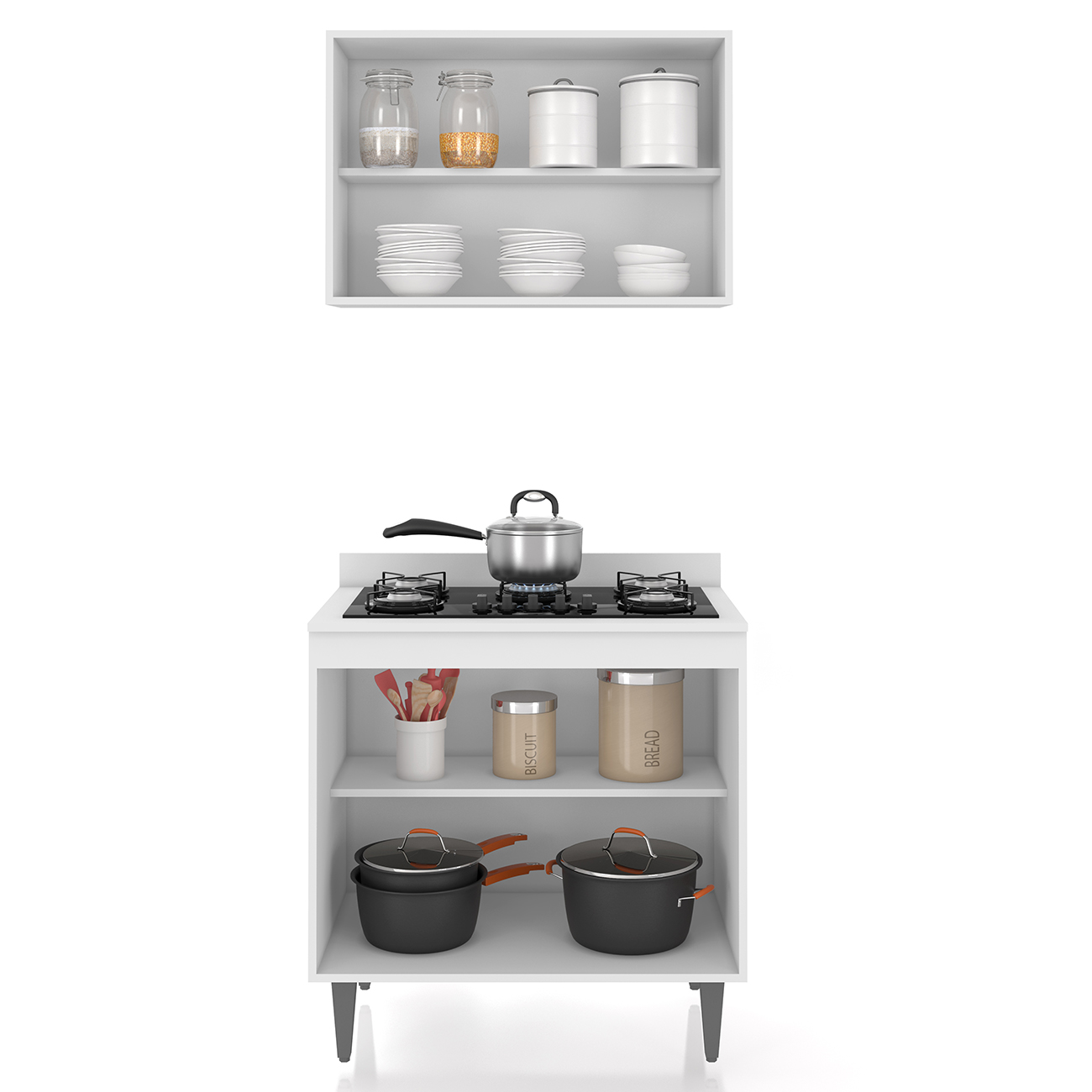 Armário de Cozinha e Balcão Cooktop Pérola Z34 Branco       - Mpozenato