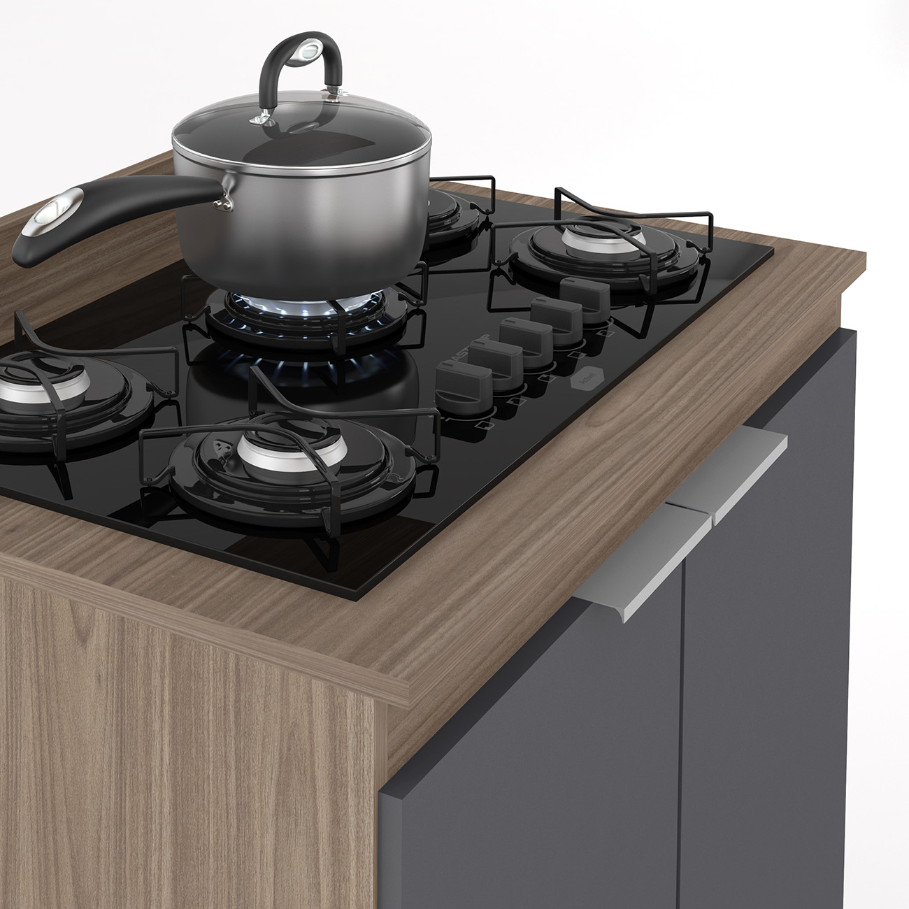 Armário de Cozinha e Balcão Cooktop Pérola Z34 Freijó/Grafite - Mpozenato