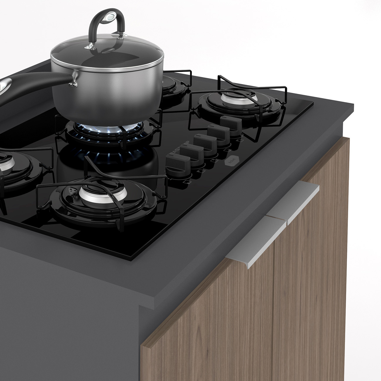 Armário de Cozinha e Balcão Cooktop Pérola Z34 Grafite/Freijó - Mpozenato