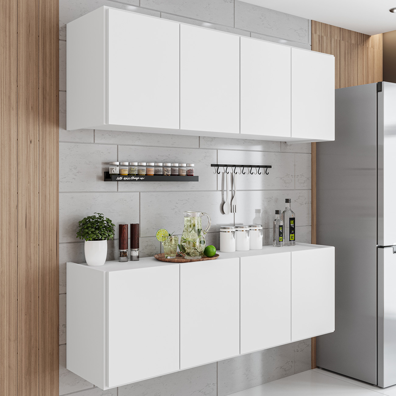 Armário de Cozinha e Balcão Suspenso 118cm Monna Branco Z34 - Mpozenato